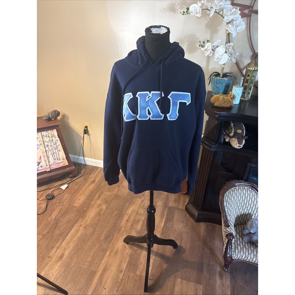 Vintage 90s Kappa Kappa Gamma Hooded Sweatshirt Gildan Navy Blue Medium